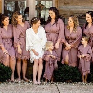 SS Weddings Womens Dusty Rose Robe With Lace Detail